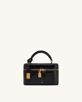 Bolsa Cleo em formato de caixa com alça superior - Croco Preto
