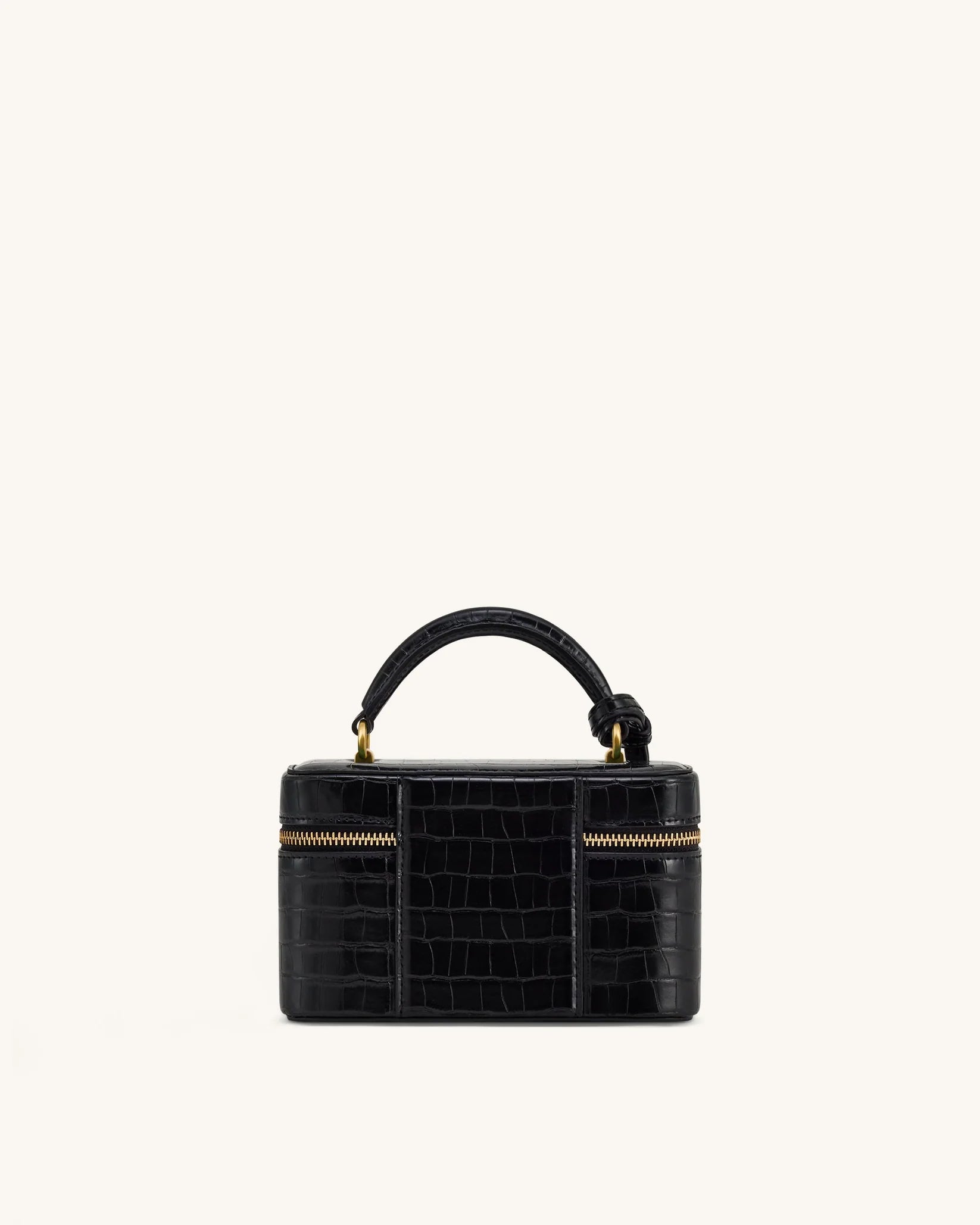 Bolsa Cleo em formato de caixa com alça superior - Croco Preto