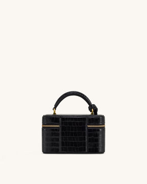Bolsa Cleo em formato de caixa com alça superior - Croco Preto