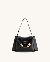 Bolsa de Ombro Rhea Pebbled com Fivela Dupla – Preta