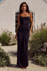 Vestido Longo Elexa Preto Franzido