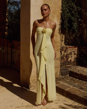Vestido Longo Fiora Tomara que Caia Amarelo Manteiga
